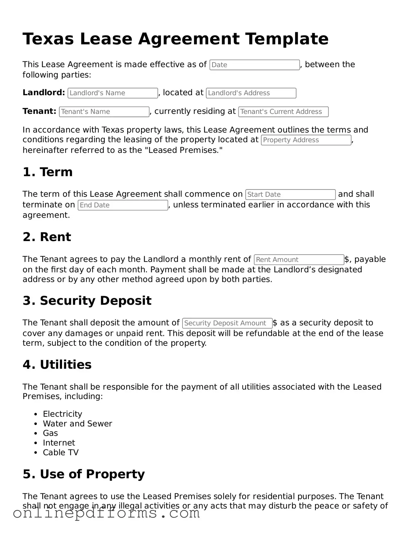 Blank Texas Lease Agreement Form