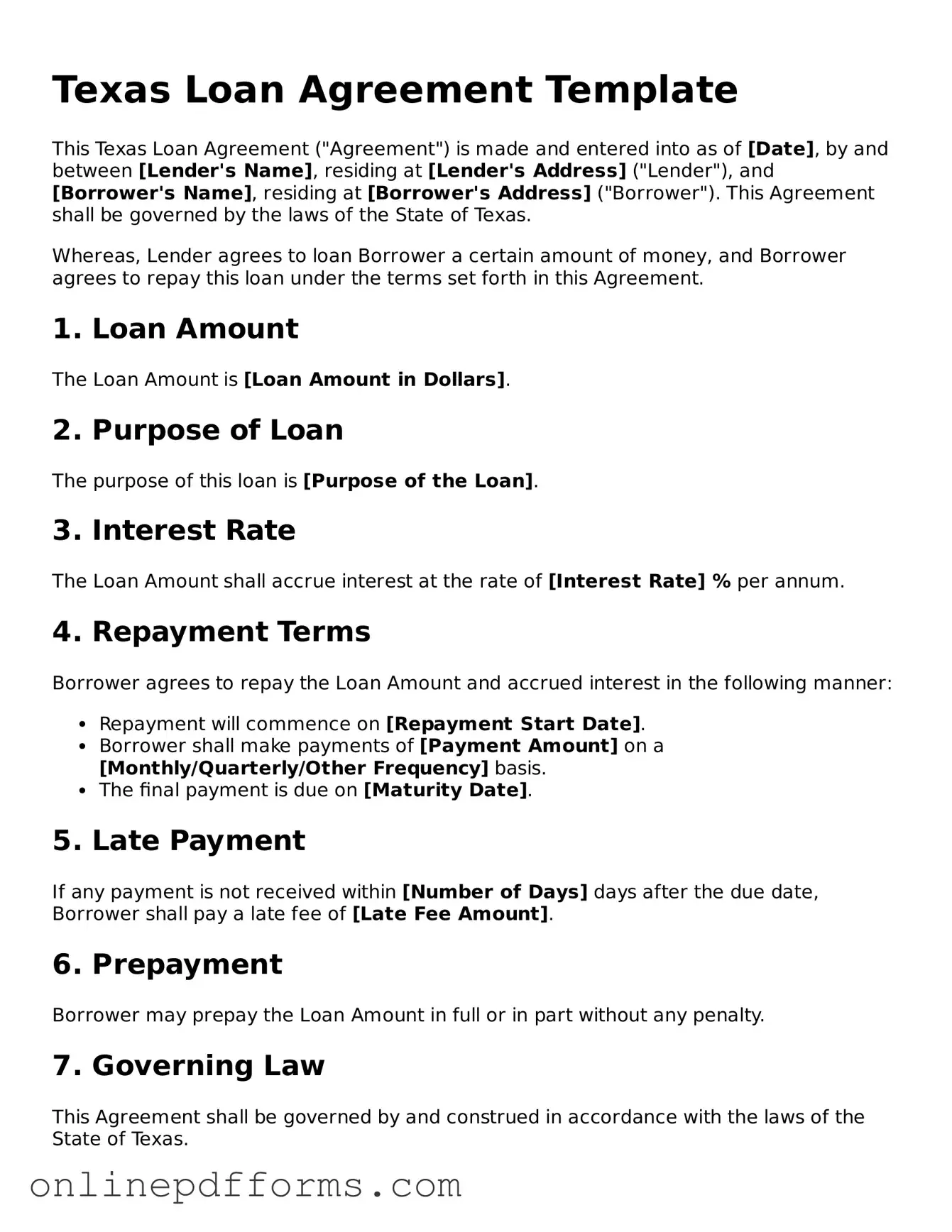 Blank Texas Loan Agreement Form