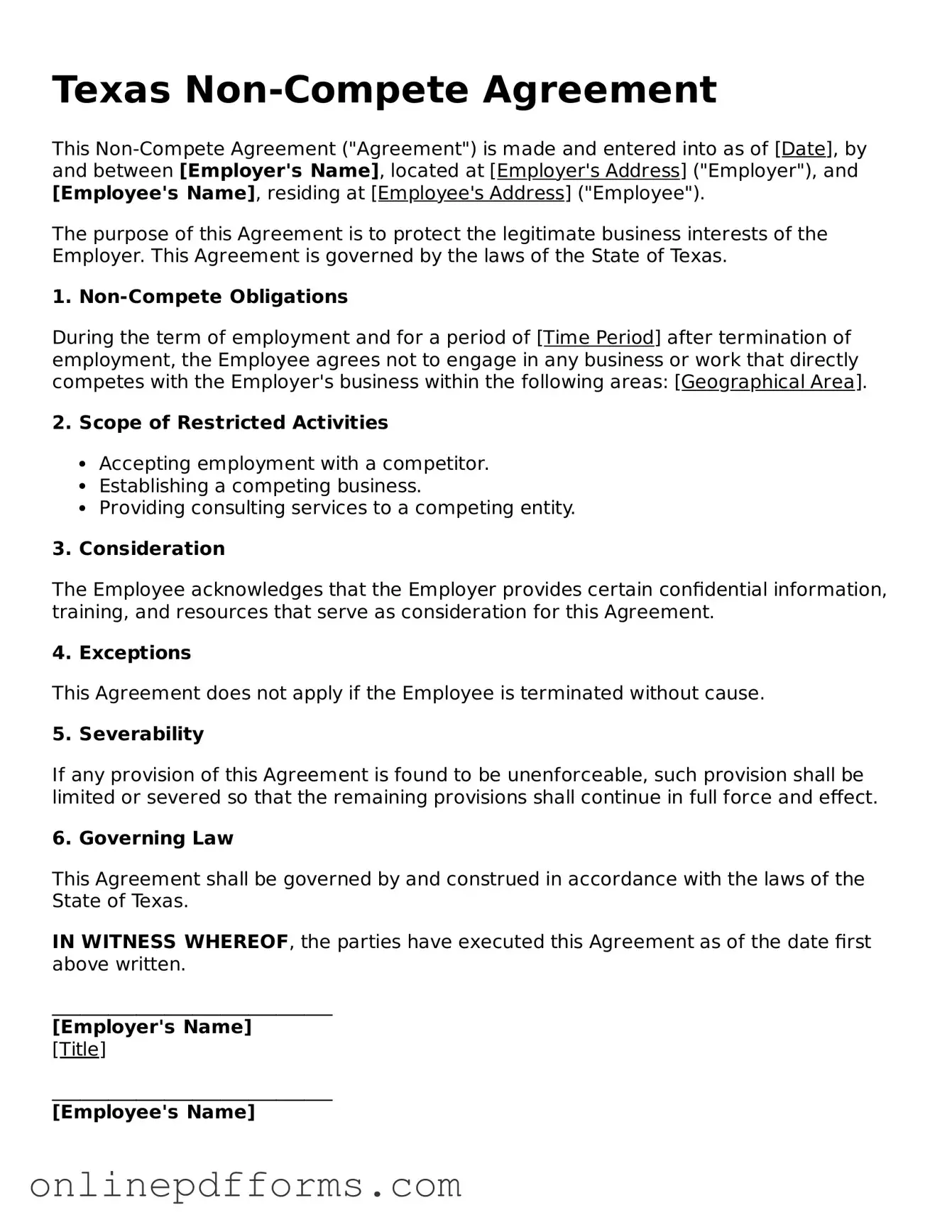 Blank Texas Non-compete Agreement Form