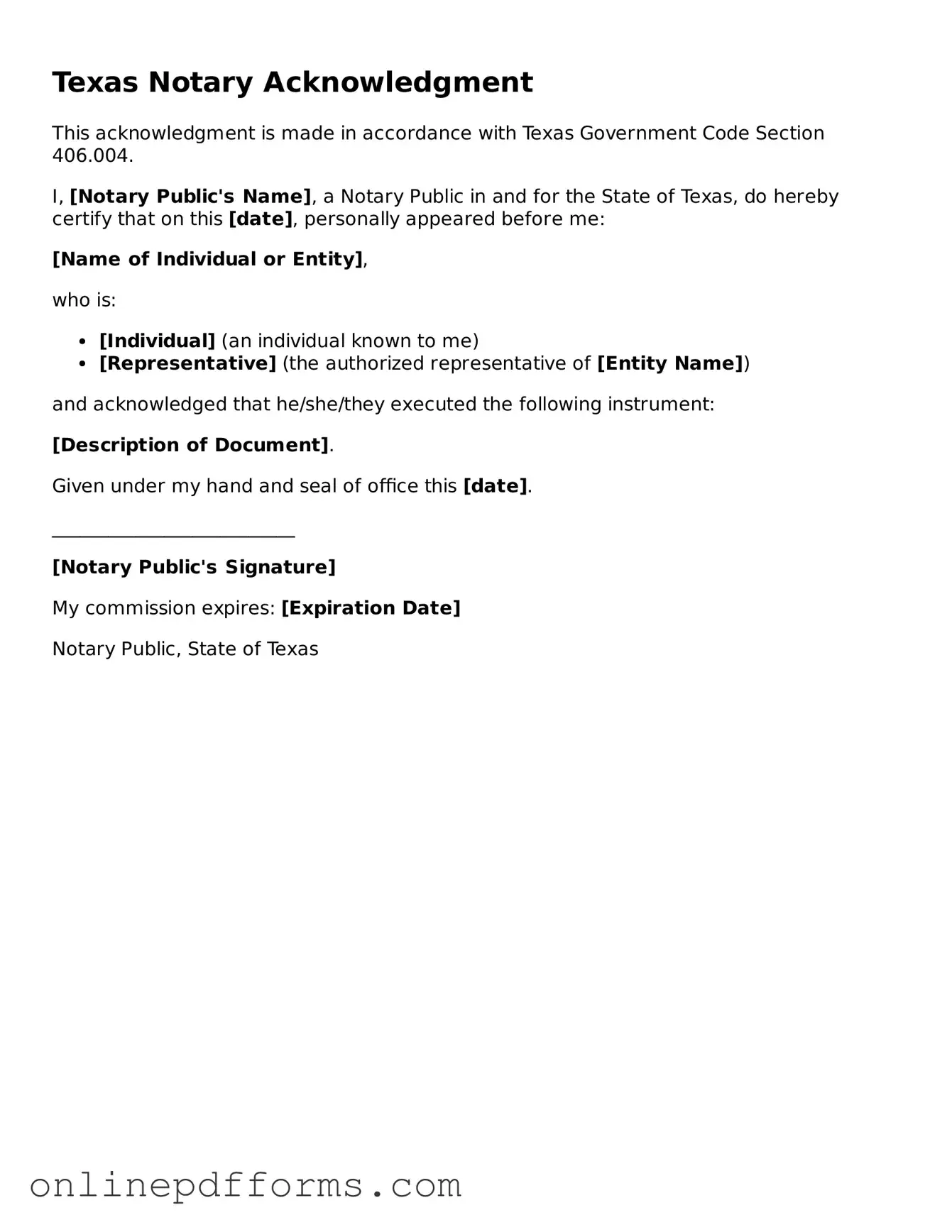 Blank Texas Notary Acknowledgement Form