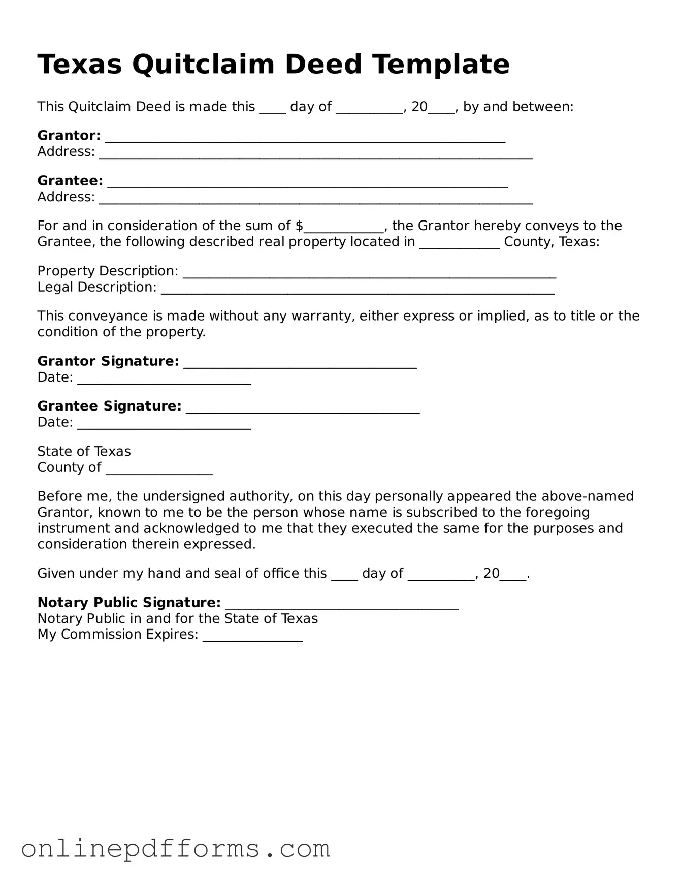 Blank Texas Quitclaim Deed Form