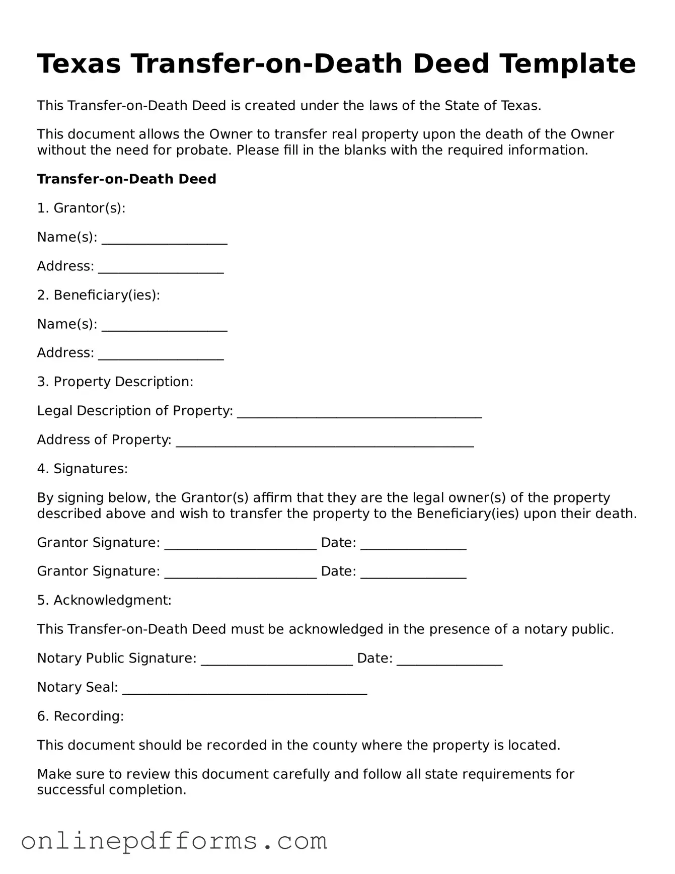 Blank Texas Transfer-on-Death Deed Form