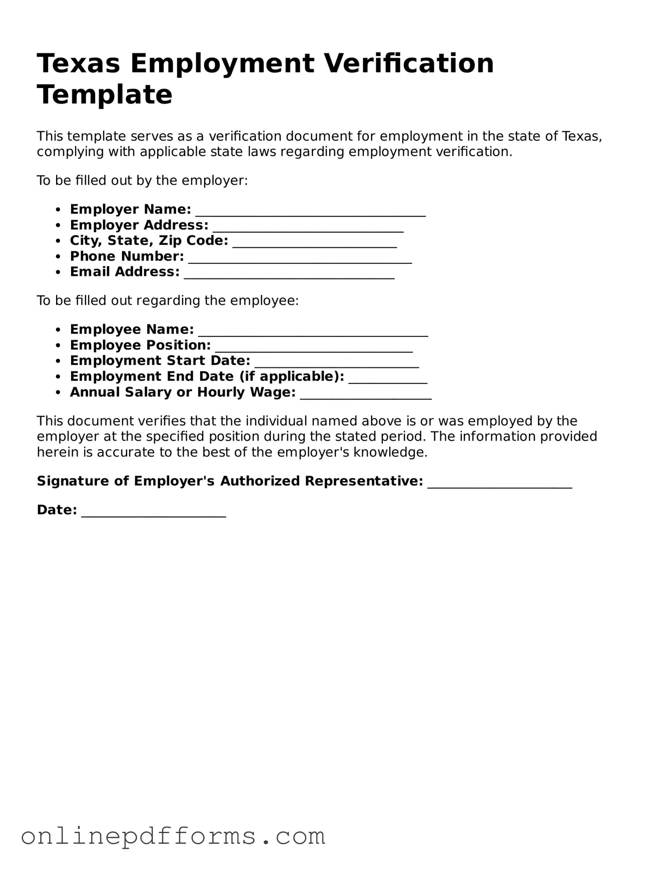 Blank Texas Employment Verification Form