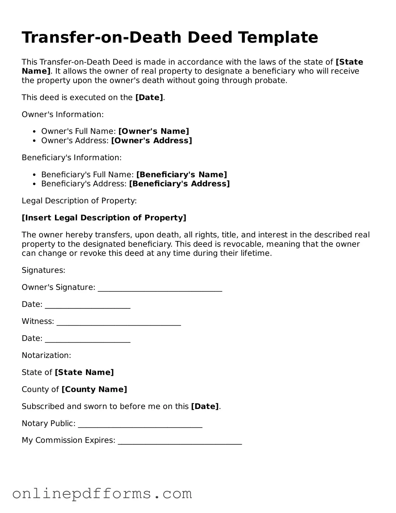 Legal Transfer-on-Death Deed Form