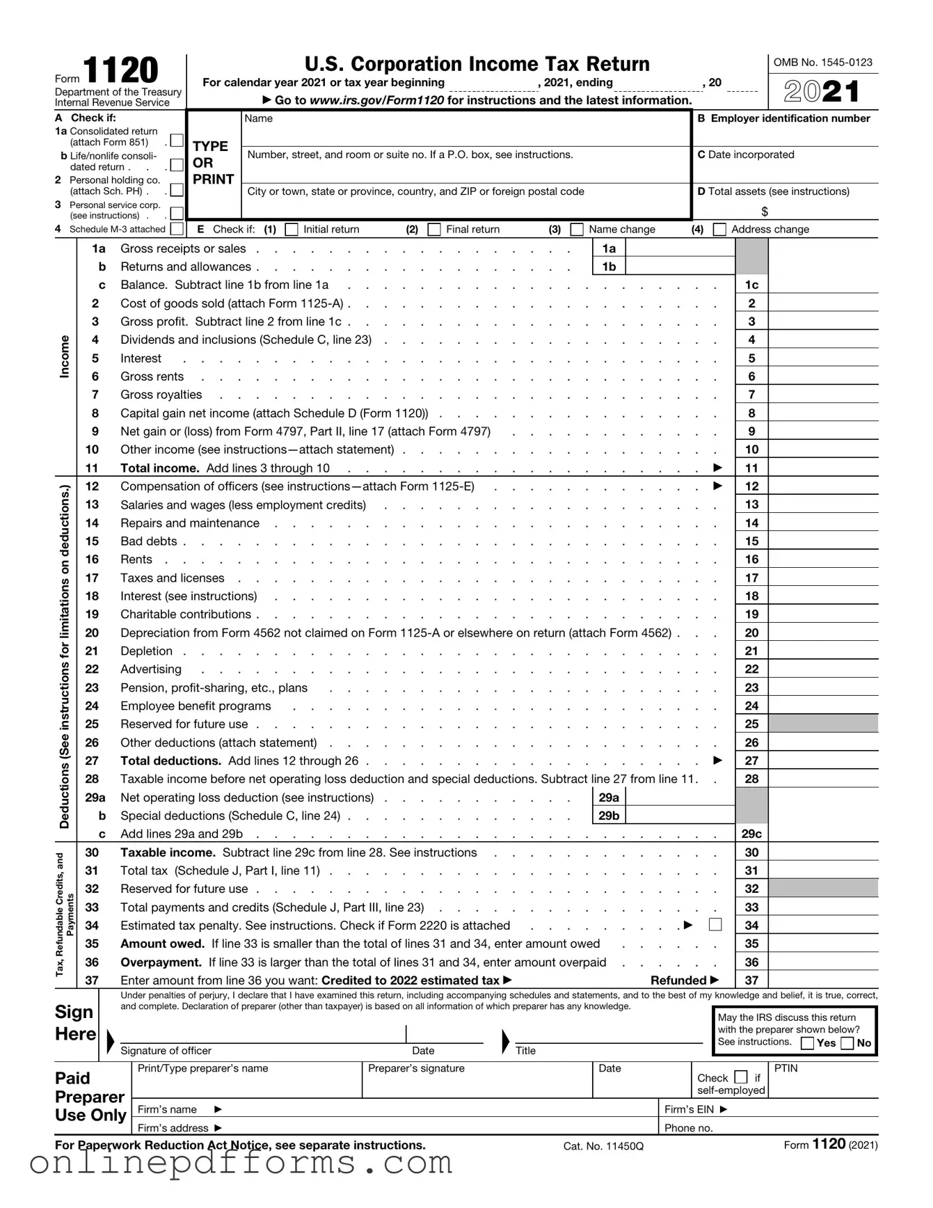Fill in Your IRS 1120 Template