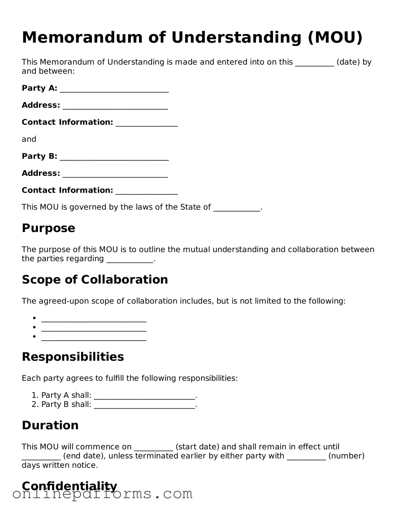 Legal Memorandum of Understanding Form