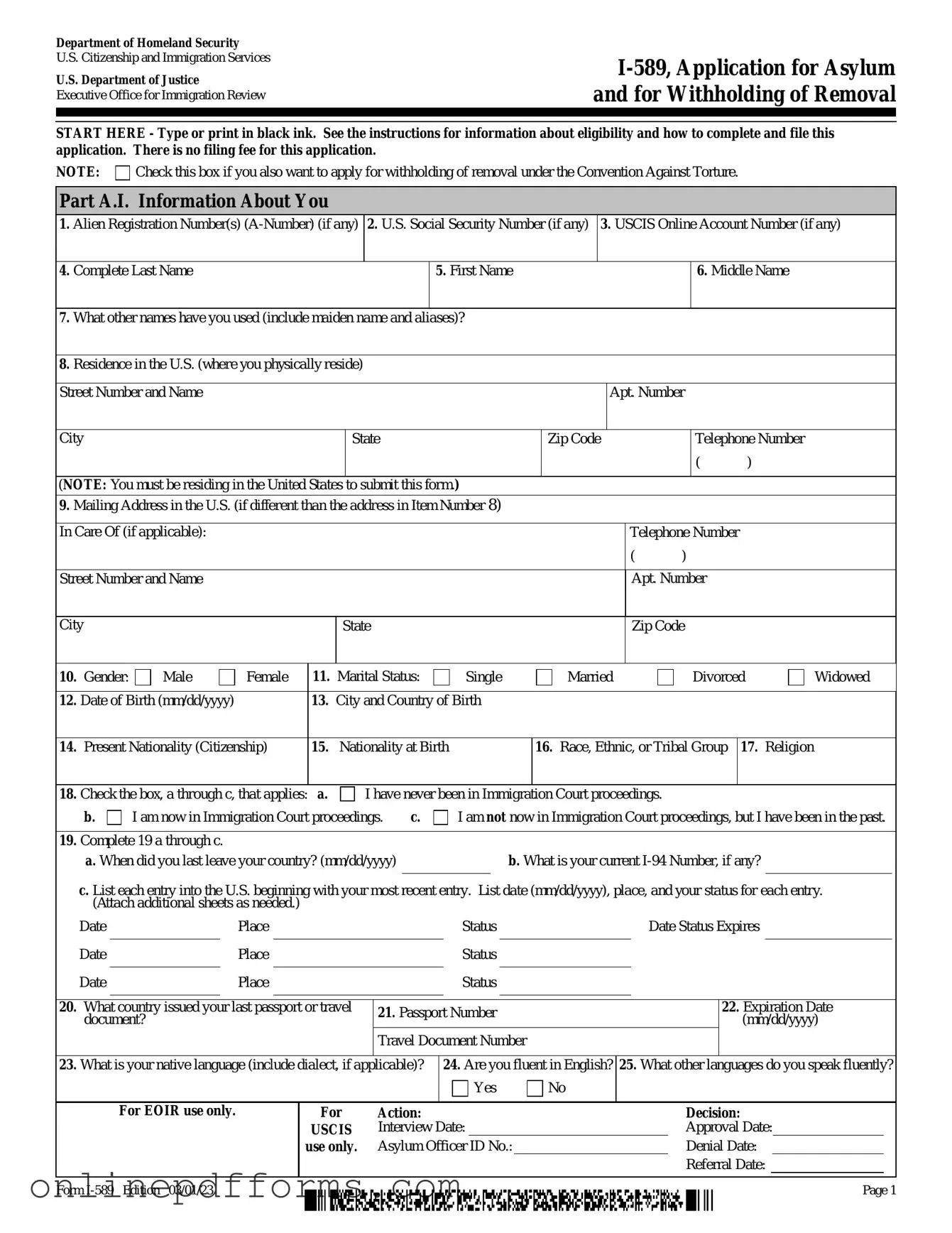 Fill in Your USCIS I-589 Template