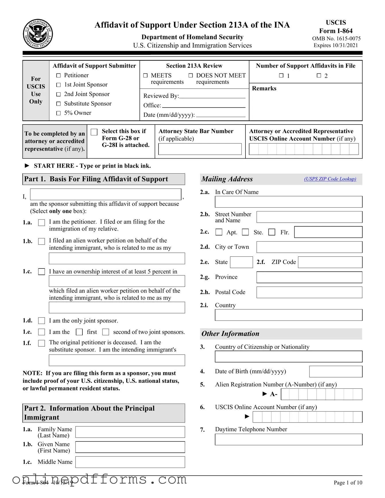 Fill in Your USCIS I-864 Template