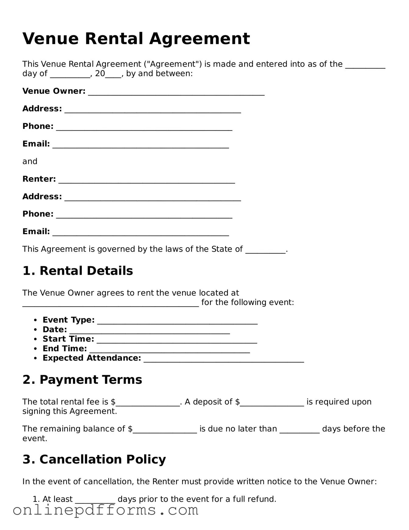 Legal Venue Rental Agreement Form