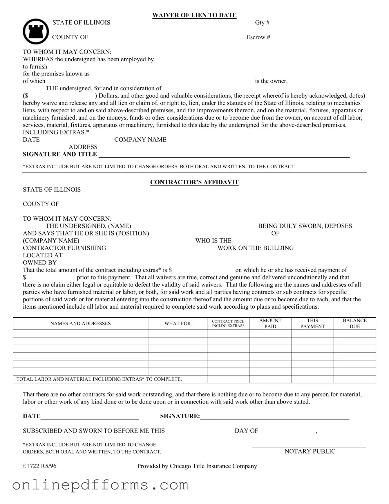 Fill in Your Chicago Title Waiver Format Template