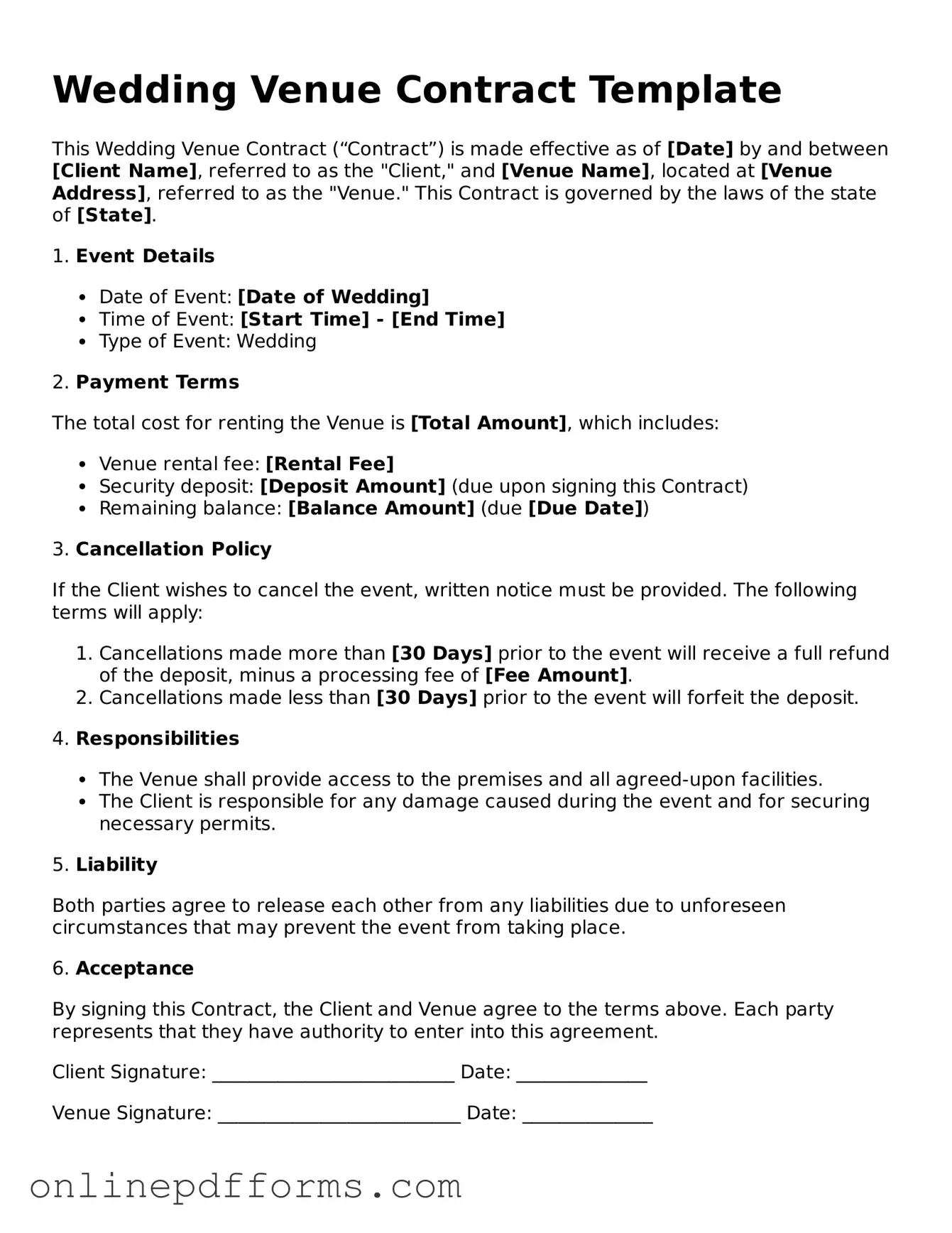 Legal Wedding Venue Contract Form