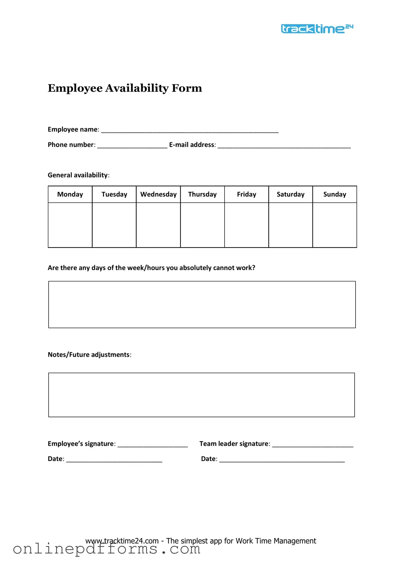 Fill in Your Employee Availability Template