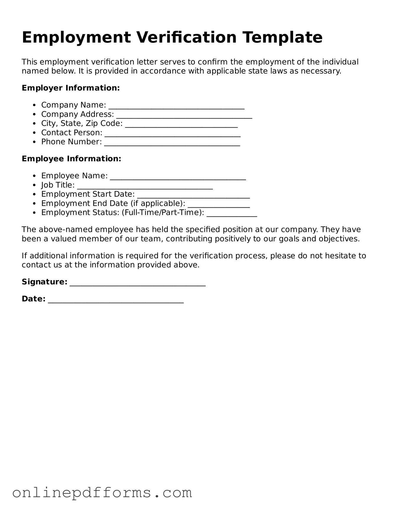 Legal Employment Verification Form