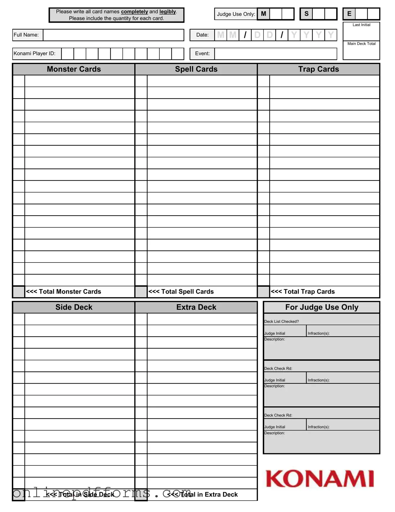 Fill in Your Konami Decklist Template